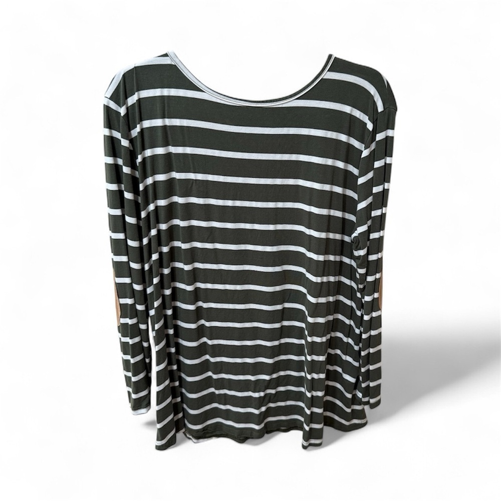 Long sleeve green striped maternity shirt with detailing on the back size large